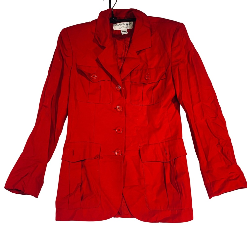 VTG Made In US25 Rena Rowan Blazer Jacket Red Button Front Pockets Career Size 4